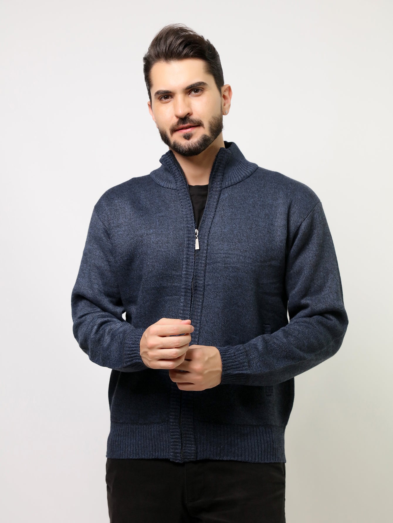 Blusa Jaqueta com Ziper Camada dupla com fiapos no interior De Frio Malha Grossa Tricot Masculino