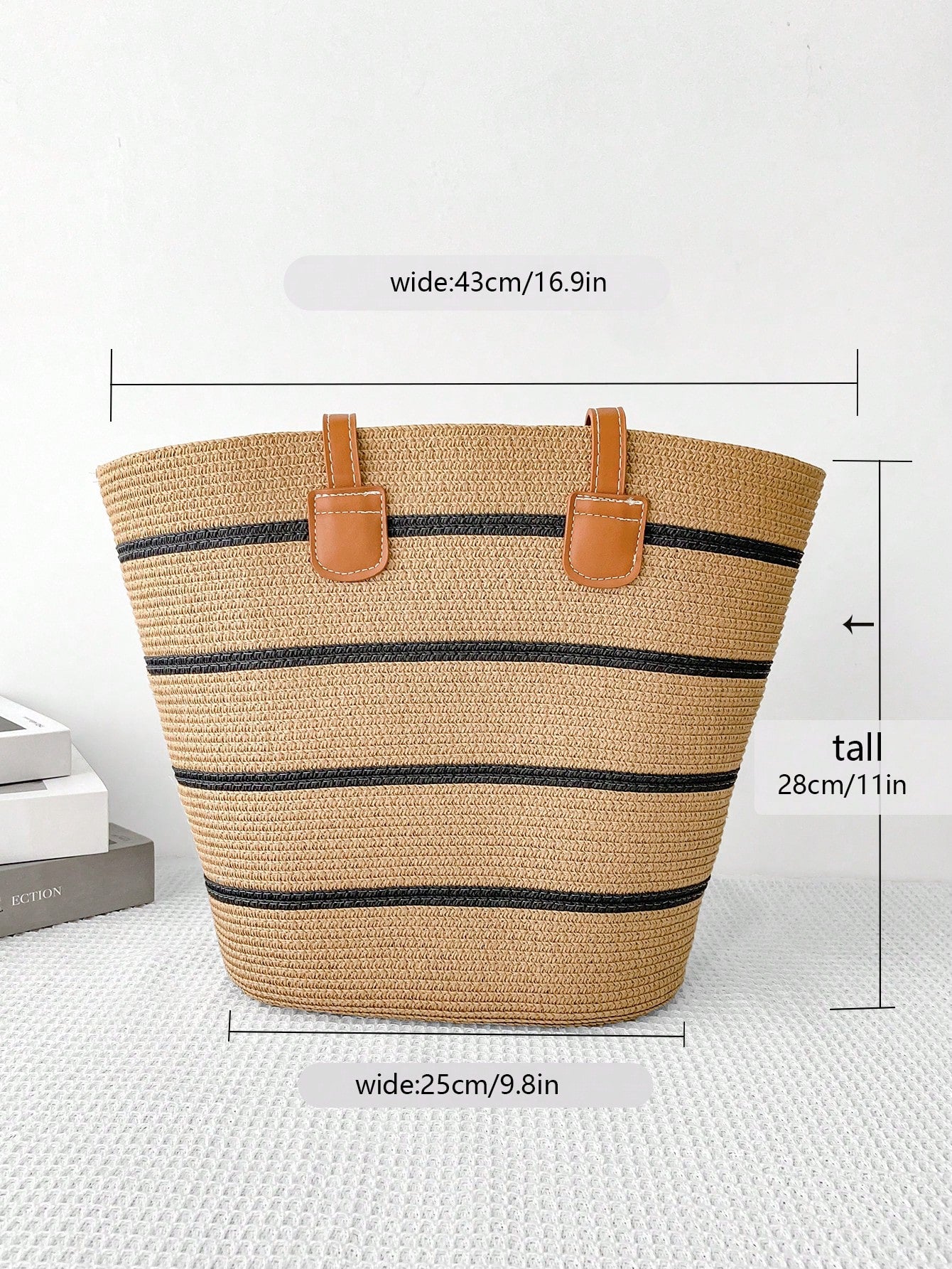 1 conjunto Chapéu de Palha de Aba Larga e Bolsa de Grande Capacidade em Estilo Boho Feminino, Conjunto de Chapéu de Sol Fashion e Bolsa de Praia Elegante para Férias, Viagens ou Uso Diário.