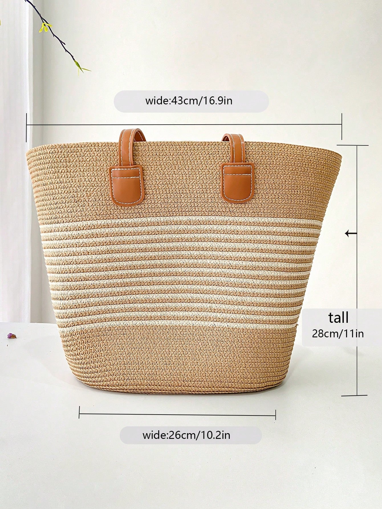 1 conjunto Chapéu de Palha de Aba Larga e Bolsa de Grande Capacidade em Estilo Boho Feminino, Conjunto de Chapéu de Sol Fashion e Bolsa de Praia Elegante para Férias, Viagens ou Uso Diário.