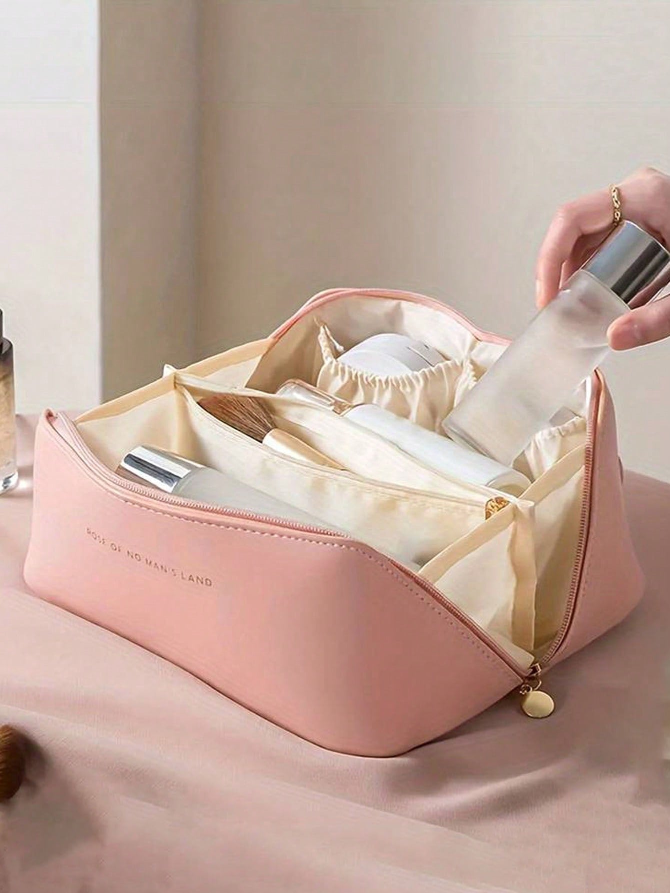 Bolsa de Cosméticos em Couro PU Impermeável, Organizador de Maquiagem, Bolsa de Higiene Portátil, Nécessaire em Couro PU Impermeável para Produtos de Beleza, Bolsa de Maquiagem de Grande Capacidade com Compartimentos em Camadas Duplas, Nécessaire Espaçoso