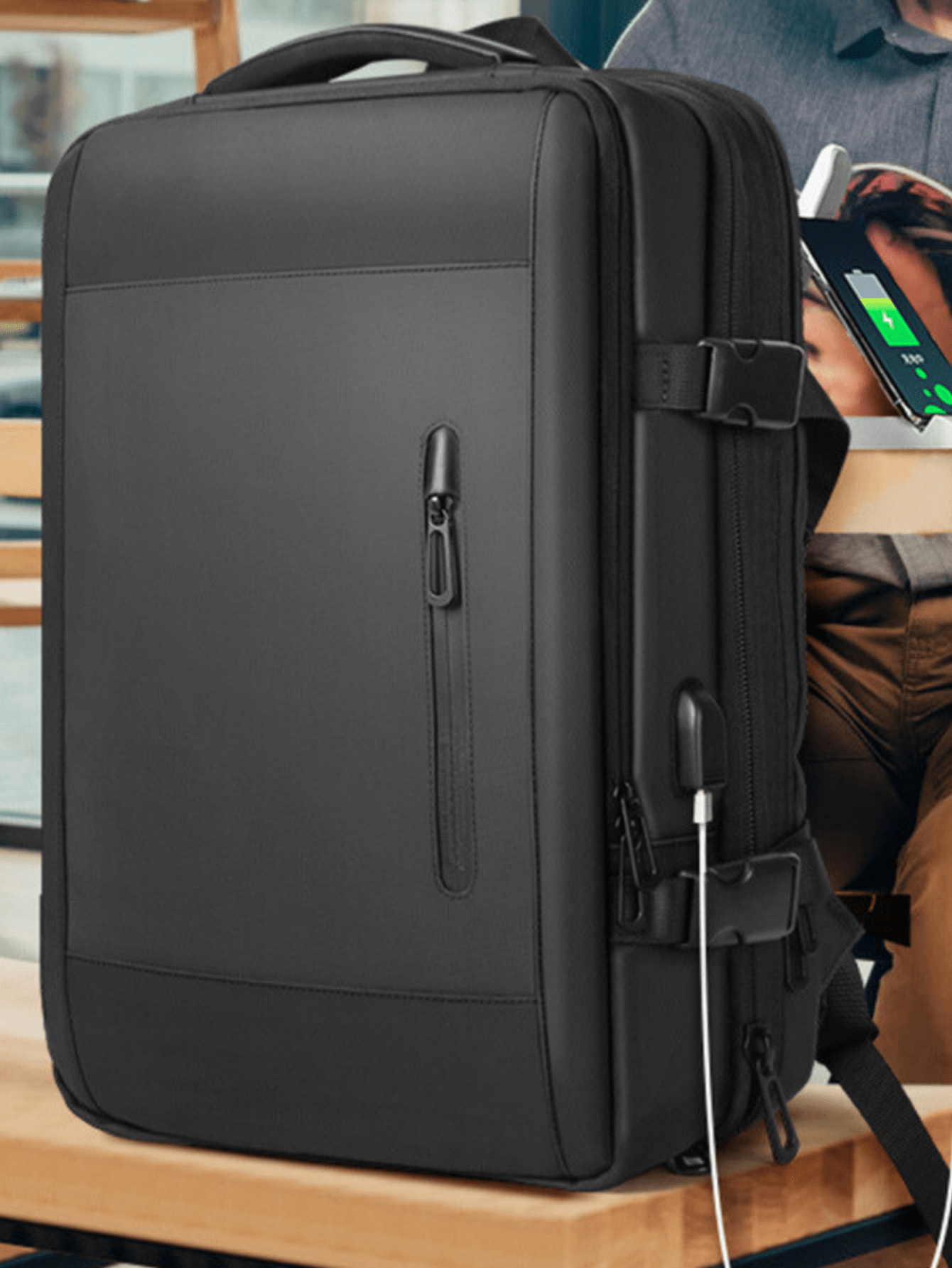 Mochila Masculina Multifuncional Antifurto Notebook Viagem Preto Com Relógio