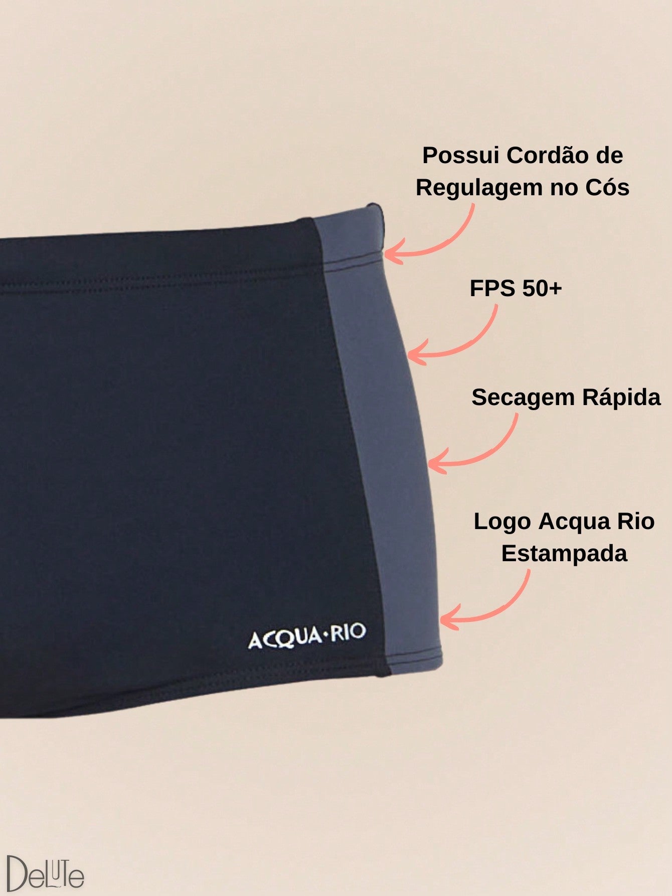 Sunga Slip Acqua Rio Adulto Forrada e com Cordão de Regulagem Recorte na Lateral Moda Praia FPS 50