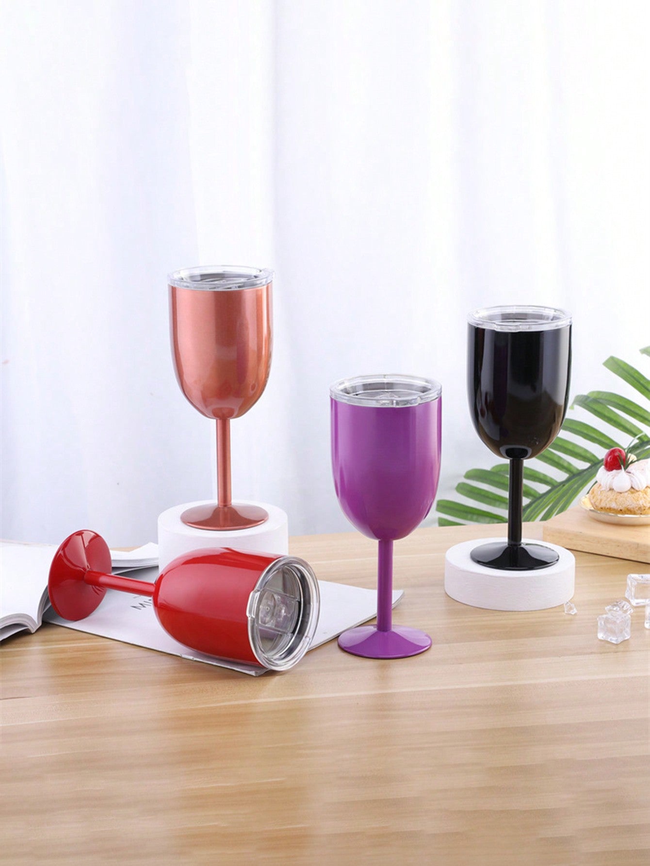 1 Peça Taça de Vinho com Haste Alta de 15oz em Aço Inoxidável de Camada Dupla, Copo de Champanhe Estilizado e Termicamente Isolado