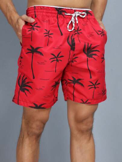 Short bermuda de praia masculinas estampadas com bolso - Palmeira/Coqueiro