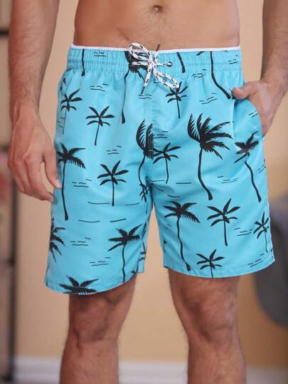 Short bermuda de praia masculinas estampadas com bolso - Palmeira/Coqueiro