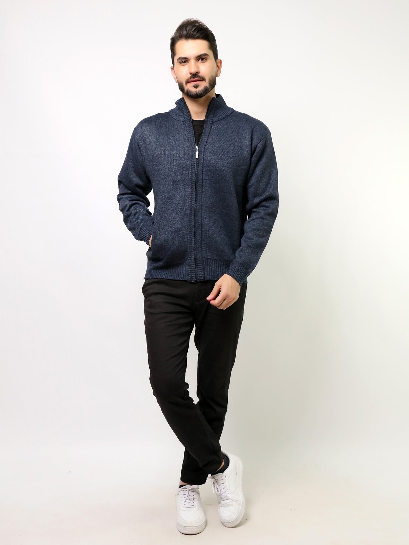 Blusa Jaqueta com Ziper Camada dupla com fiapos no interior De Frio Malha Grossa Tricot Masculino