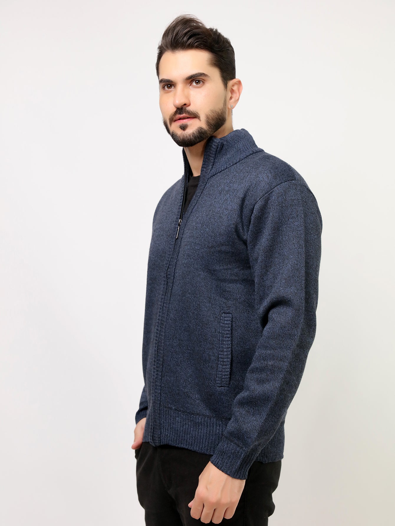 Blusa Jaqueta com Ziper Camada dupla com fiapos no interior De Frio Malha Grossa Tricot Masculino