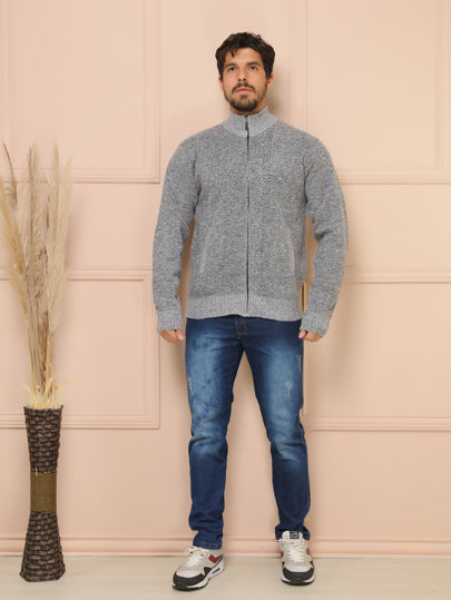 Blusa Jaqueta com Ziper Camada dupla com fiapos no interior De Frio Malha Grossa Tricot Masculino